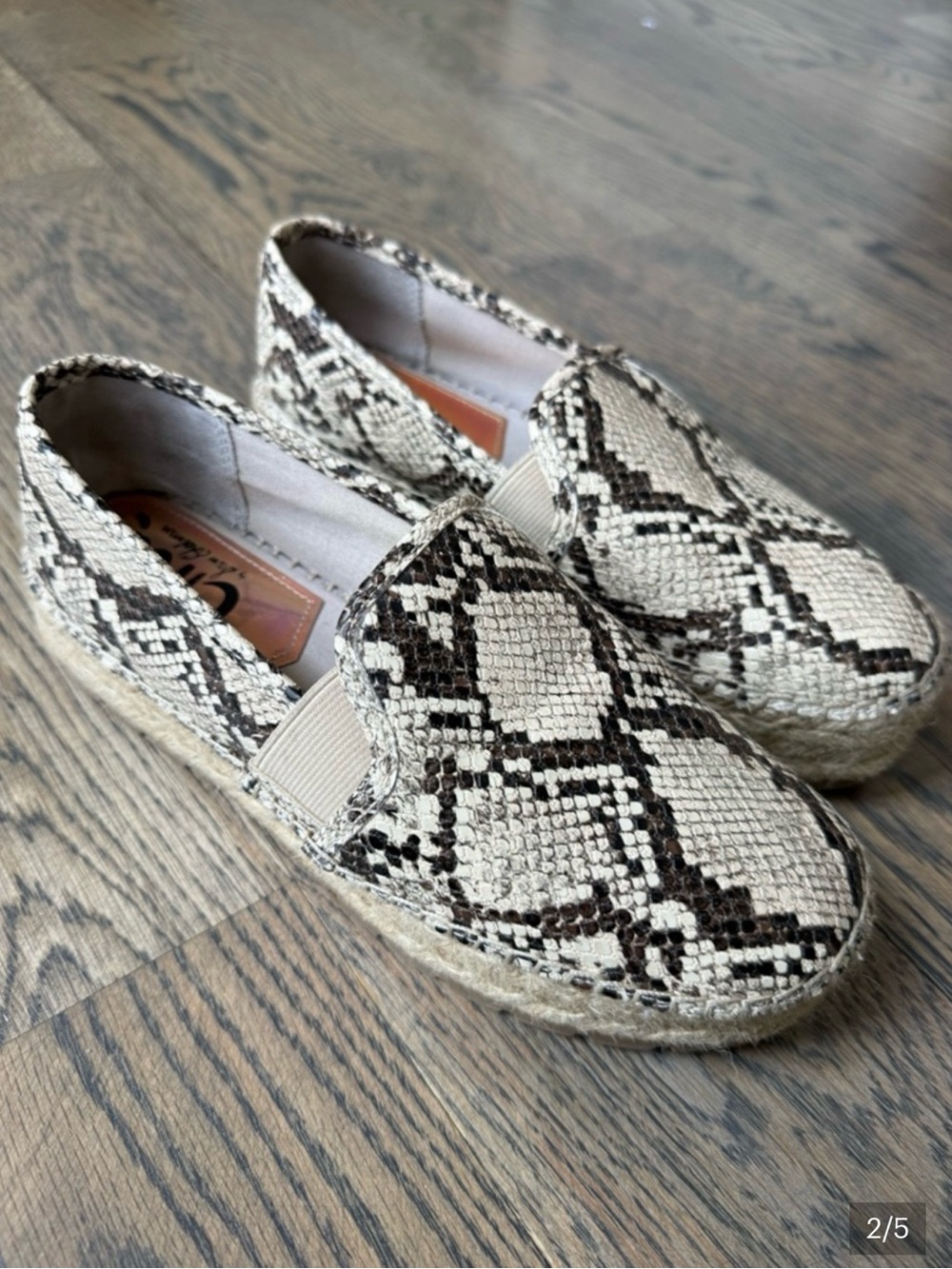Circus Sam Edelman Cora Snake-Print Espadrille Slip-Ons in Beige and Black 7.5